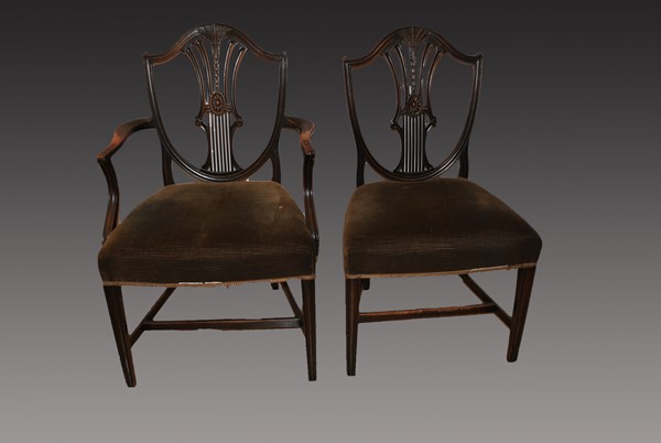 Set of 8 georgian hepplewhite mahogany chairs Before Restoration